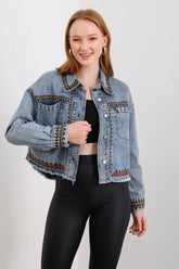 Hatun Atila Kadın İşlemeli Kot Ceket 8584