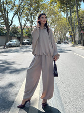 Saten Büzgülü Pileli Bumber Ceket Pantolon Takım 3015 - Bej