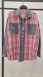 Kot Detaylı Ekoseli Gömlek 8619 - Pembe