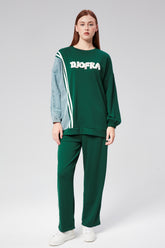 HatunAtila Modal Kumaş ve Kot Garnili Takım - 7843 Zümrüt Yeşili