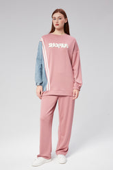 HatunAtila Modal Kumaş ve Kot Garnili Takım - 7843 Pudra