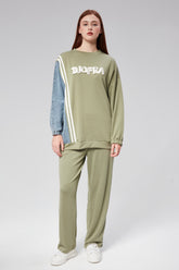 HatunAtila Modal Kumaş ve Kot Garnili Takım - 7843 Yeşil