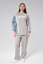 HatunAtila Modal Kumaş ve Kot Garnili Takım - 7843 Gri