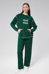 HatunAtila Özel Modal Kumaş İşlemeli ve Cepli İkili Takım - 7850 Zümrüt Yeşili