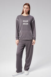 HatunAtila Özel Modal Kumaş İşlemeli ve Cepli İkili Takım - 7850 Koyu Gri