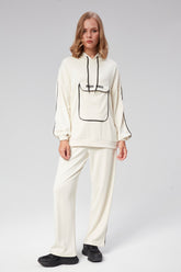 HatunAtila Özel Modal Kumaş Kapüşonlu Ve Cepli İkili Takım - 7851 Beyaz