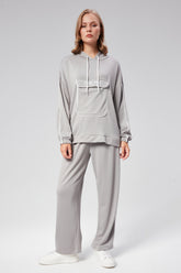 HatunAtila Özel Modal Kumaş Kapüşonlu Ve Cepli İkili Takım - 7851 Gri