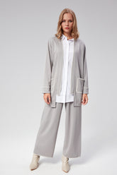 HatunAtila Kroşetalı Cepli Modal Kumaş İkili Takım - 7845 Gri