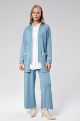 HatunAtila Kroşetalı Cepli Modal Kumaş İkili Takım - 7845 Mavi