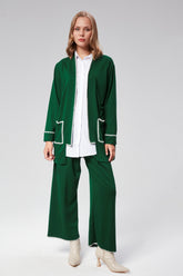 HatunAtila Kroşetalı Cepli Modal Kumaş İkili Takım - 7845 Zümrüt Yeşili
