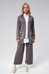HatunAtila Kroşetalı Cepli Modal Kumaş İkili Takım - 7845 Koyu Gri