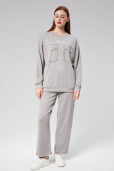 HatunAtila Kristal Taş Çakımlı Nakışlı Modal Kumaş İkili Takım 7848 Taş