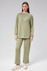 HatunAtila Özel Kumaş Taş Detaylı İkili Takım - 7853 Yeşil