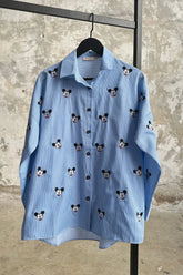 HatunAtila Mickey Mouse Figürlü Oversize Gömlek 5161 Mavi