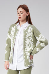 HatunAtila Otantik Desenli Triko Hırka - Yeşil