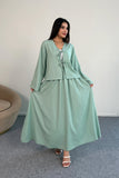 Bağlama Detaylı Ceket ve Uzun Etek İkili Takım 8842 - Mint Yeşili