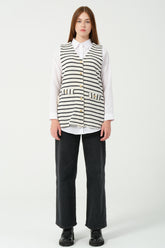 HatunAtila Çizgili Triko Yelek 7707 Beyaz