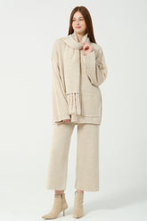 HatunAtila Kroşetalı ve Püsküllü atkılı İkili Takım 3034 Bej