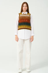 HatunAtila Renkli Örgü Süveter 4730 Kahverengi