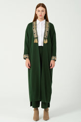 HatunAtila Sim ve Pul Detaylı Uzun Triko Hırka 3058 Yeşil