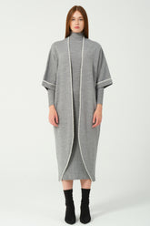 HatunAtila Kroşetalı Triko Panço ve Elbiseli İkili Takım 25202 Gri