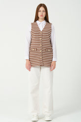 HatunAtila Çizgili Triko Yelek 7707 Taba