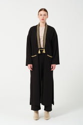 HatunAtila Gold Şerit Detaylı Püsküllü Hırkalı Takım 7880 Siyah