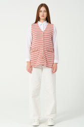 HatunAtila Çizgili Triko Yelek 7707 Gül
