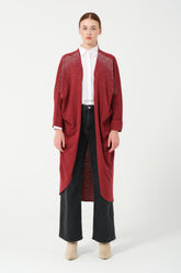 HatunAtila Oversize Sıra Taşlı Hera Kumaş Panço 8555 Kırmızı