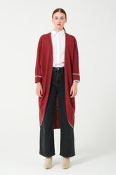 HatunAtila Oversize Kroşeta Detaylı Triko Panço Hırka 8556 Kırmızı