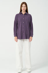 HatunAtila Pırlanta İşlemeli Oversize Triko Gömlek 8699