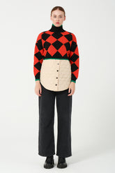 HatunAtila Kapitoneli Ekose Triko Kazak 4873 Kırmızı