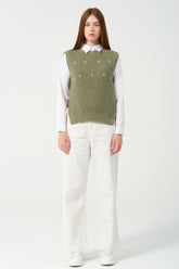HatunAtila Taş Detaylı triko Süveter 2020 Yağ Yeşili