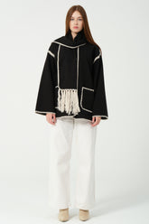 HatunAtila Kroşetalı ve Püsküllü Atkılı Ceket 7749 Siyah