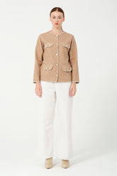 HatunAtila Kroşetalı Dört Cep Görünümlü Kaşe Ceket 7867 Vizon