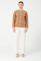 HatunAtila Kroşetalı Dört Cep Görünümlü Kaşe Ceket 7867 Camel