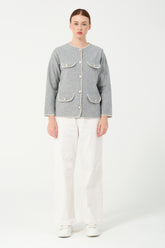 HatunAtila Kroşetalı Dört Cep Görünümlü Kaşe Ceket 7867 Gri