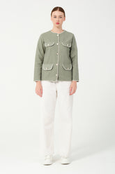 HatunAtila Kroşetalı Dört Cep Görünümlü Kaşe Ceket 7867 Çağla Yeşili
