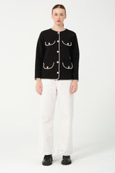 HatunAtila Kroşetalı Dört Cep Görünümlü Kaşe Ceket 7867 Siyah