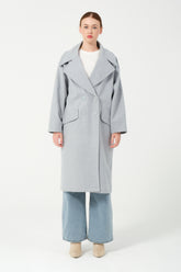 HatunAtila Erkek Yaka Cep Görünümlü Düğmeli Kaşe Kaban 7860 Buz Mavisi