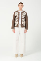 HatunAtila İşlemeli Kaşe Ceket 7862 Kahverengi