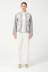 HatunAtila İşlemeli Kaşe Ceket 7862 Gri