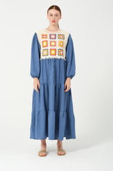 HatunAtila Önü Süveterli Uzun Elbise 7884 Mavi