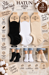 Unisex Fitilli Pamuklu Gizli Sneaker Çorabı 3’lü Renk Paketi (Siyah, Beyaz, Bej) 16002