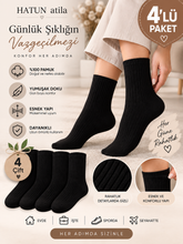 Unisex Pamuklu Esnek Ribana Uzun Tenis Çorap Seti 4’lü Ekonomik Paket Siyah 16007