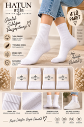 Unisex Pamuklu Esnek Ribana Uzun Tenis Çorap Seti 4’lü Ekonomik Paket Beyaz 16007