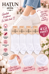 Unisex Topuk Kulakçıklı Pamuklu Sneaker Çorap Seti 4’lü Paket Beyaz 16006