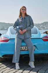 HatunAtila Otantik Nakış İşlemeli Kot İkili Takım 8691 Mavi