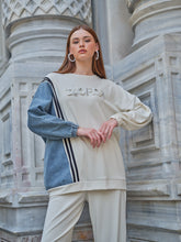 HatunAtila Modal Kumaş ve Kot Garnili Takım - 7843 Beyaz