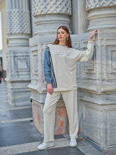 HatunAtila Modal Kumaş ve Kot Garnili Takım - 7843 Bej